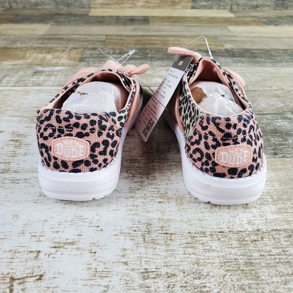 HEY DUDE Wendy Bow Print Kids Loafer Shoes Sz 13 C13 Leopard White Round Toe